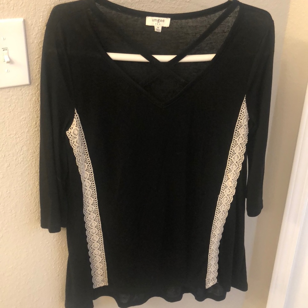 Umgee Black Tunic with Lace Trim